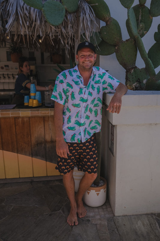Relaxed Button Up Shirt-Godzilla